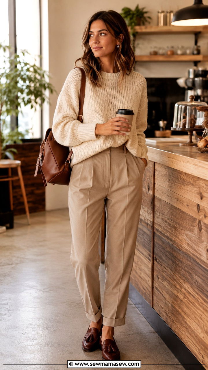 Chunky Sweater With Pleated Trousers And Backpack Outfit Light Academia - 30 casual light academia outfits