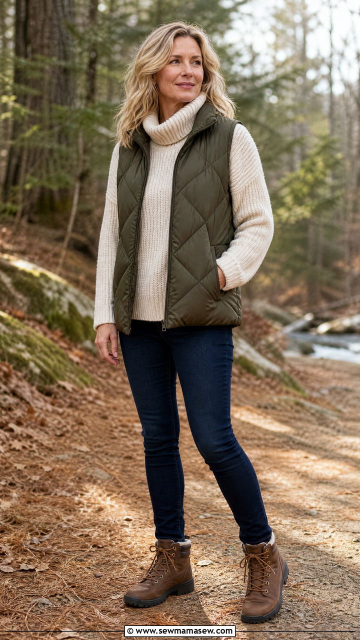 Chunky Sweater With Puffer Vest Outfit - 25 chunky sweater outfits for women over 40