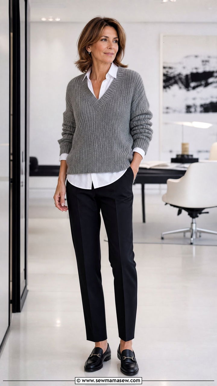 Chunky Sweater With Tailored Trousers Outfit - 25 chunky sweater outfits for women over 40