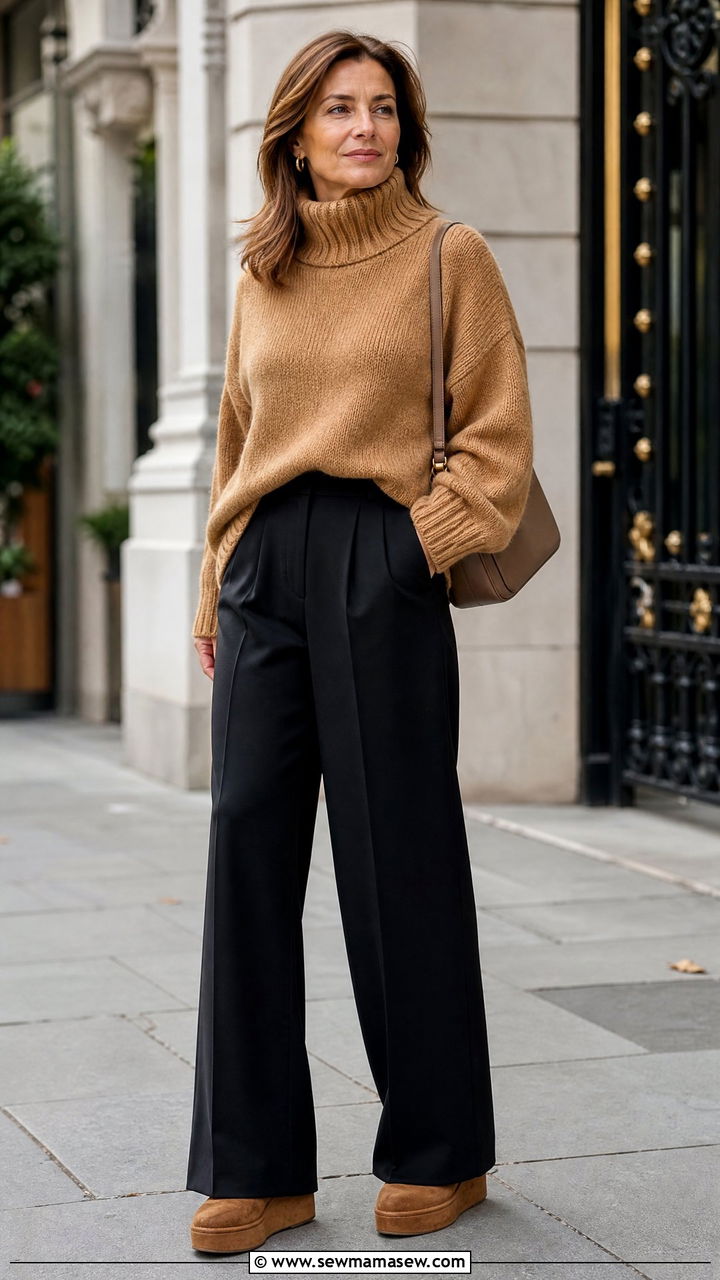 Chunky Sweater With Wide Leg Trousers Outfit - 25 chunky sweater outfits for women over 40