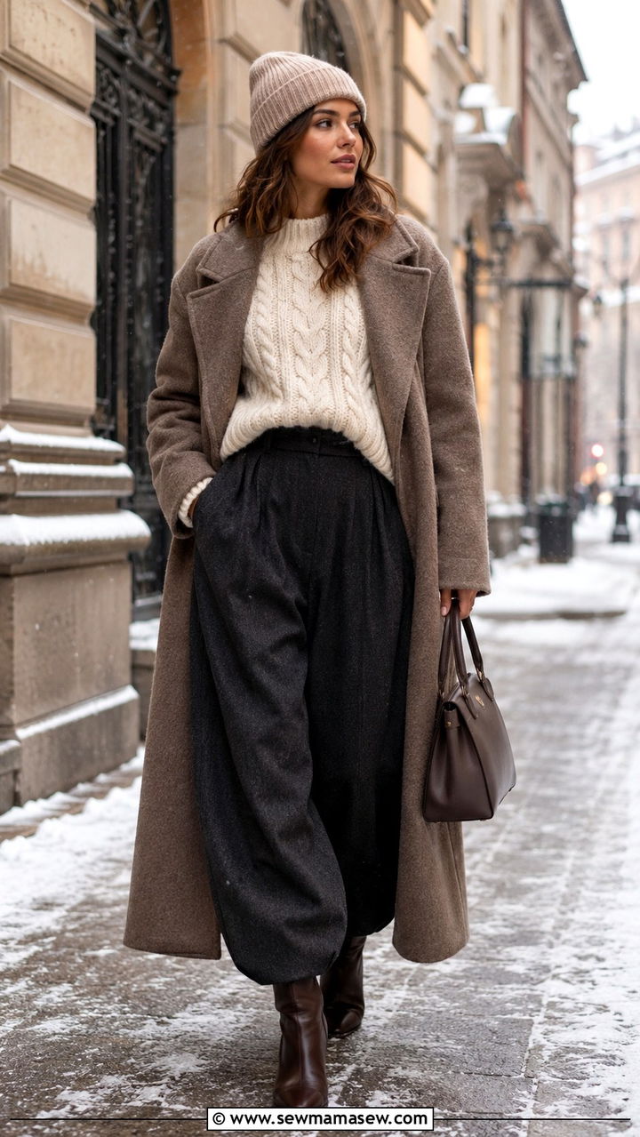 Chunky Sweater and Balloon Pants Cozy Winter Outfit - 25 balloon pants outfits aesthetic