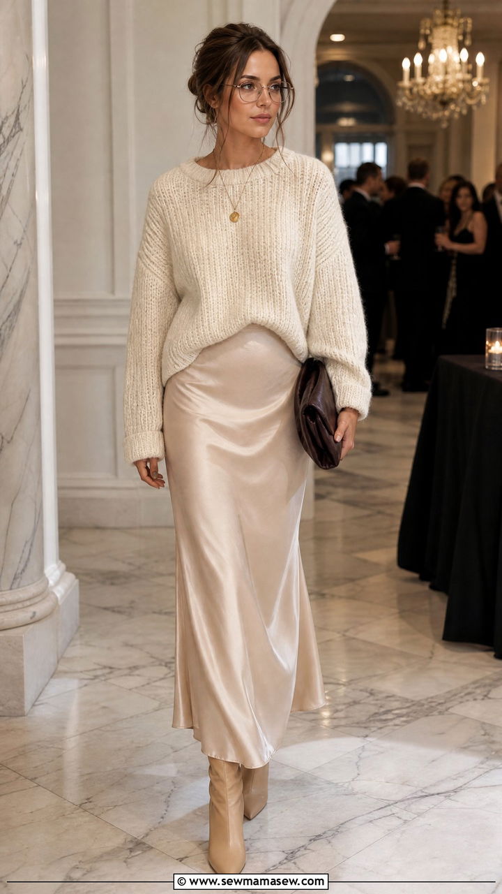 Chunky Sweater and Slip Skirt Outfit - 25 librarian core outfits inspo