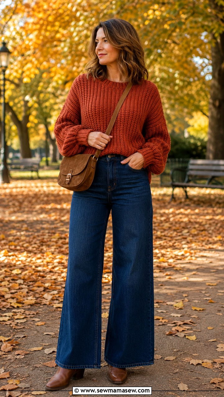 Chunky Sweater and Wide Leg Jeans - 25 Outfit ideas for women over 40 elevated casual