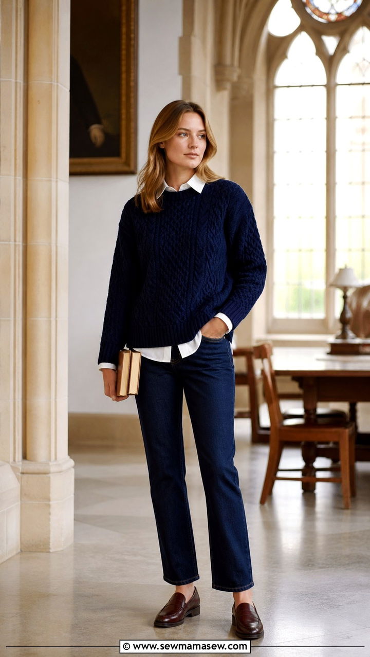 Chunky Sweater over a Collared Shirt - 40 Chunky sweater outfit ideas