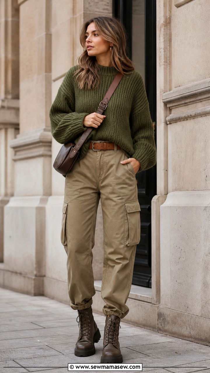 Chunky Sweater with Cargo Pants - 40 Chunky sweater outfit ideas