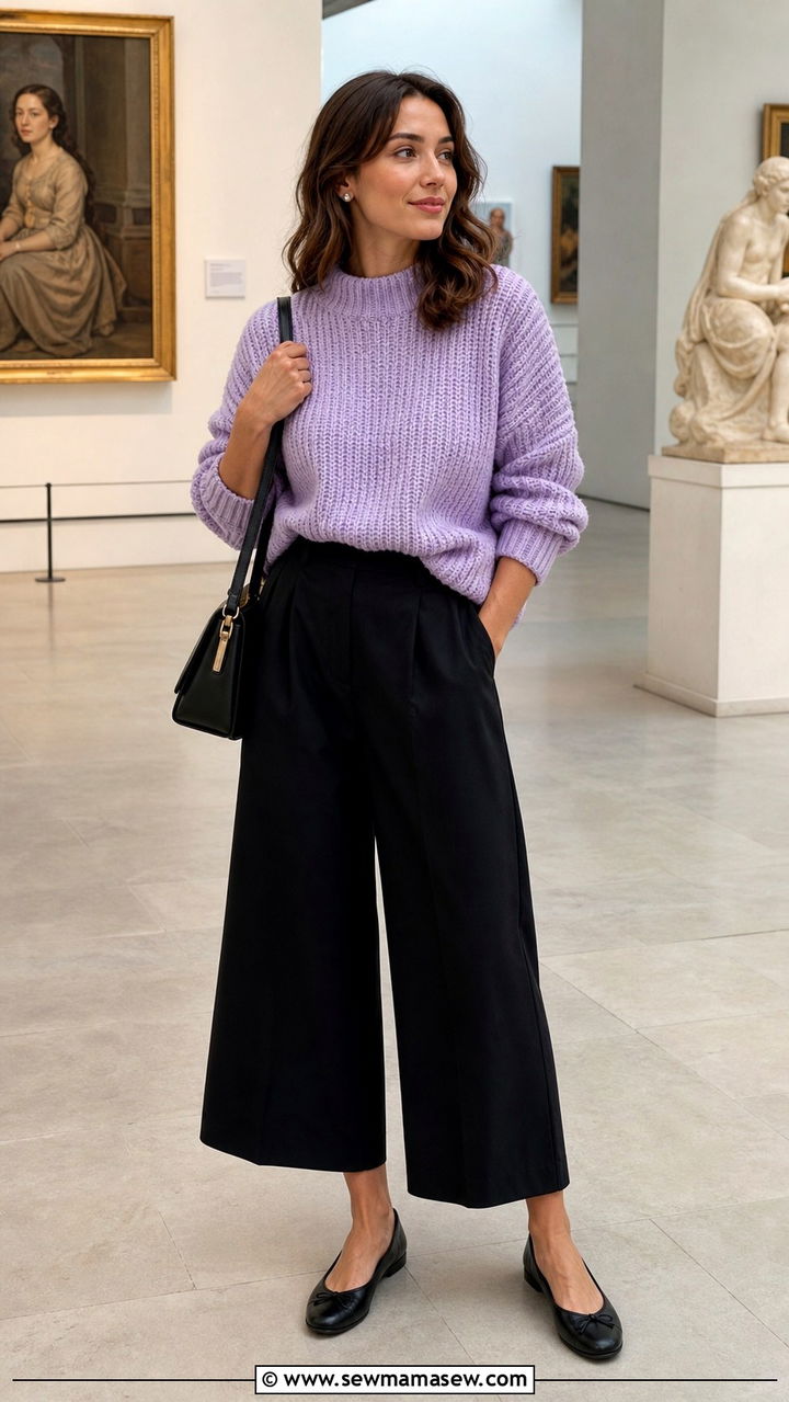 Chunky Sweater with Culotte Pants - 40 casual chunky sweater outfits