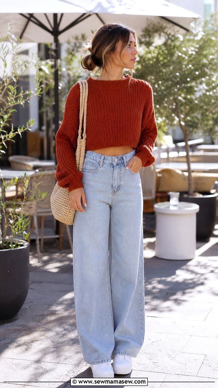 Chunky Sweater with Fleece Lined Leggings and Combat Boots - 40 Chunky sweater outfit ideas