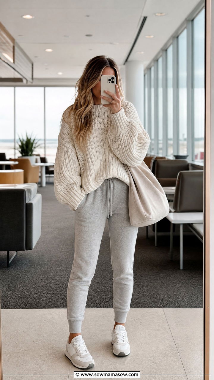 Chunky Sweater with Joggers and Sneakers - 25 how to style chunky sweater