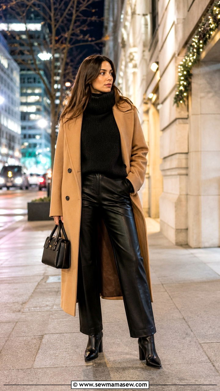 Chunky Sweater with Leather Pants - 40 Chunky sweater outfit ideas