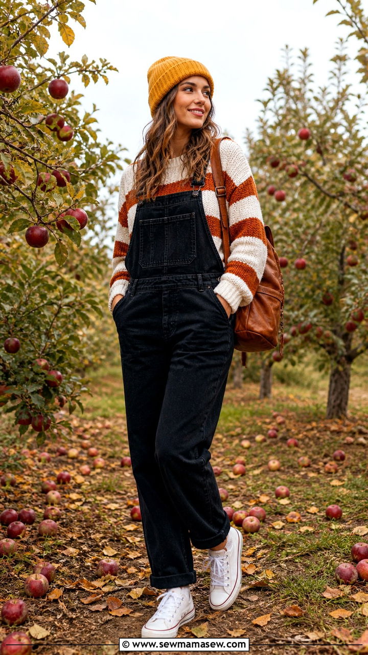 Chunky Sweater with Overalls - 40 casual chunky sweater outfits