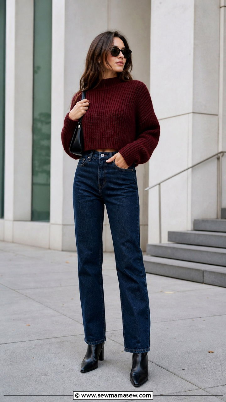 Chunky Sweater with Ripped Boyfriend Jeans - 40 Chunky sweater outfit ideas