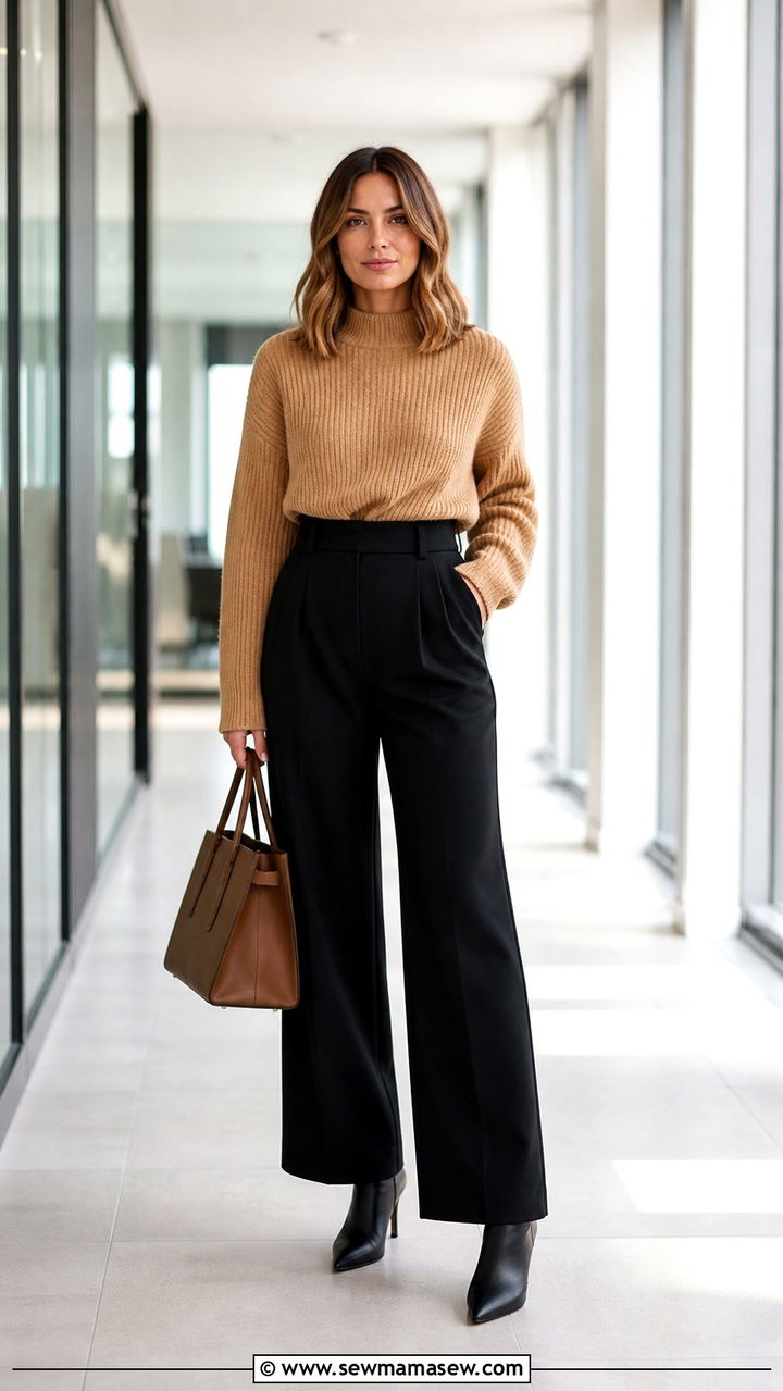Chunky Sweater with Tailored Trousers - 40 Chunky sweater outfit ideas