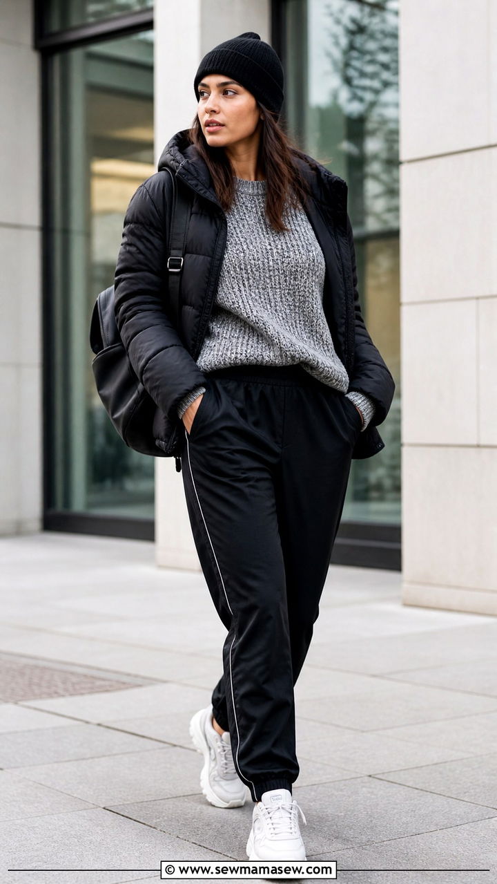 Chunky Sweater with Track Pants - 40 casual chunky sweater outfits