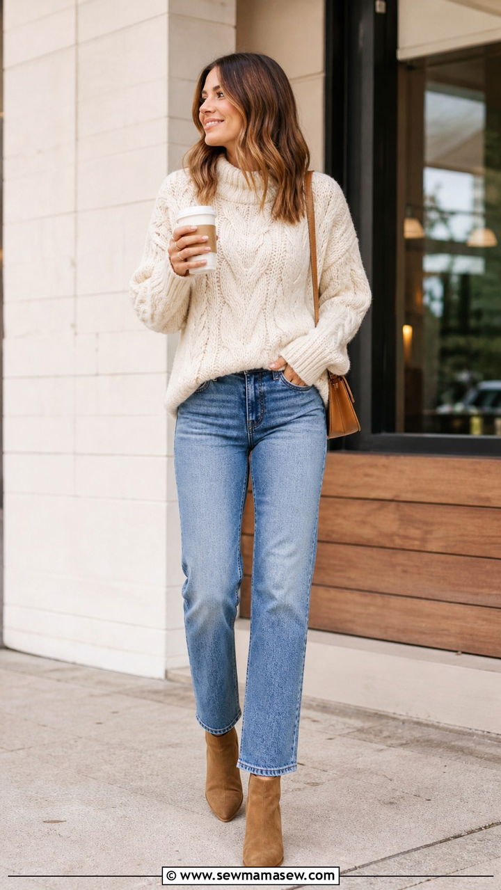 Chunky Sweater with White Jeans - 40 Chunky sweater outfit ideas