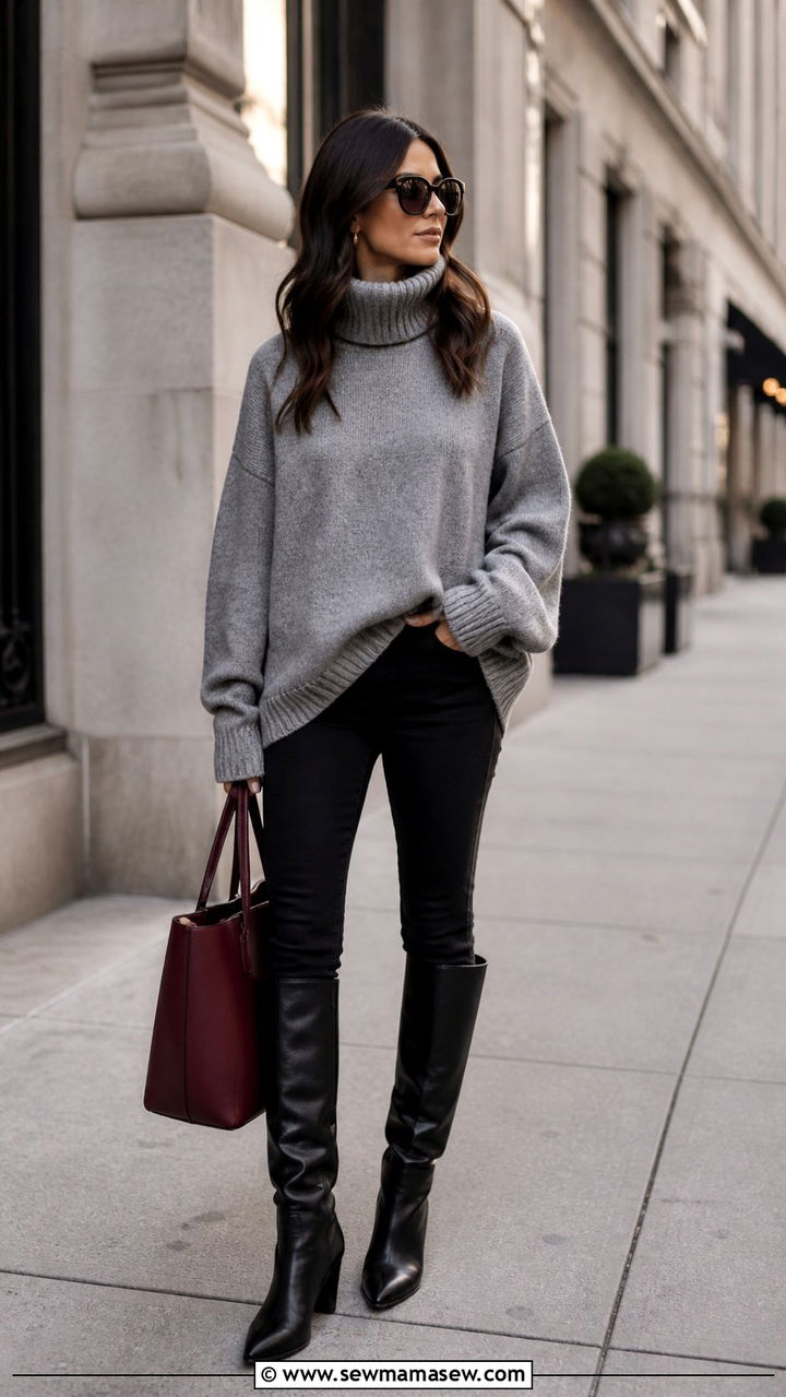 Chunky Sweater with Wide Leg Jeans - 40 Chunky sweater outfit ideas