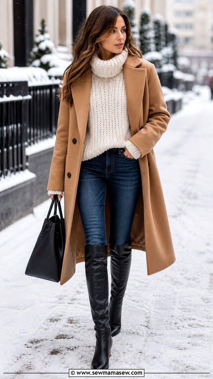 Chunky Sweater with a Long Wool Coat - 40 Chunky sweater outfit ideas