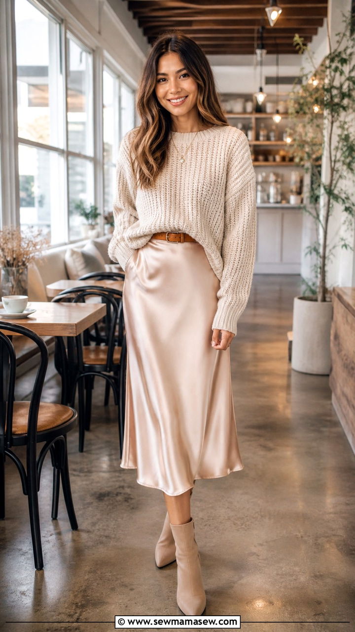 Chunky Sweater with a Midi Skirt - 40 casual chunky sweater outfits