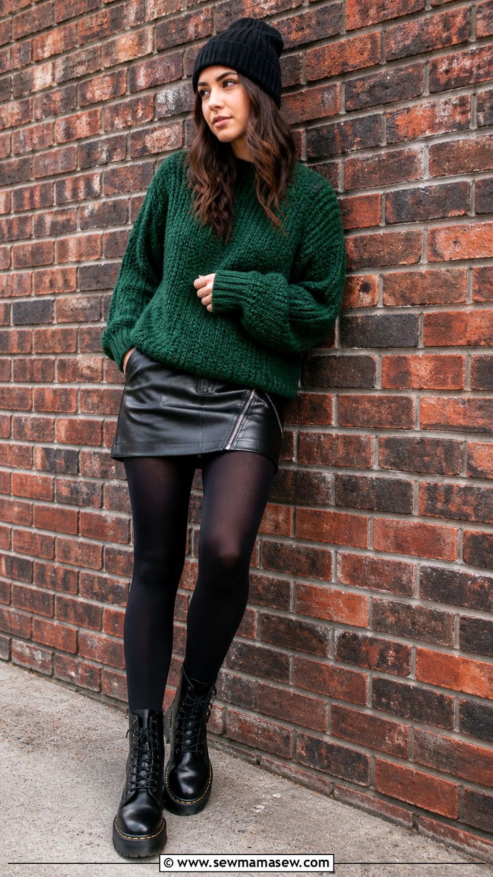 Chunky Sweater with a Mini Skirt - 40 casual chunky sweater outfits