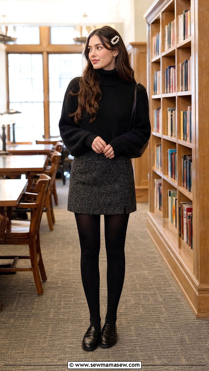Chunky Sweater with a Tweed Mini Skirt - 40 casual chunky sweater outfits