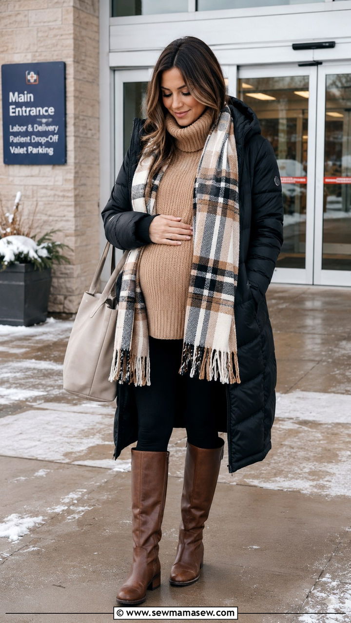 Chunky Turtleneck Sweater and Maternity Leggings - 20 Maternity outfit ideas come home outfit