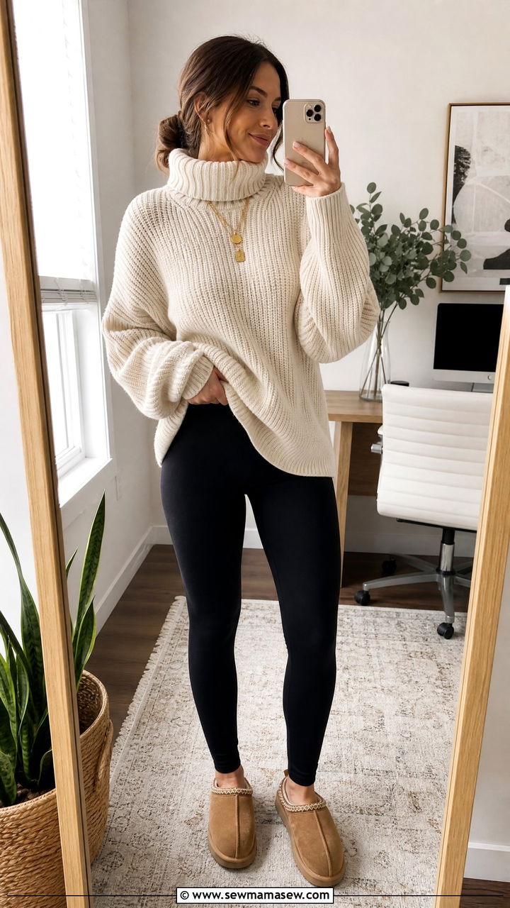 Chunky Turtleneck and Leggings Home Office Outfit - 25 Home office outfit ideas