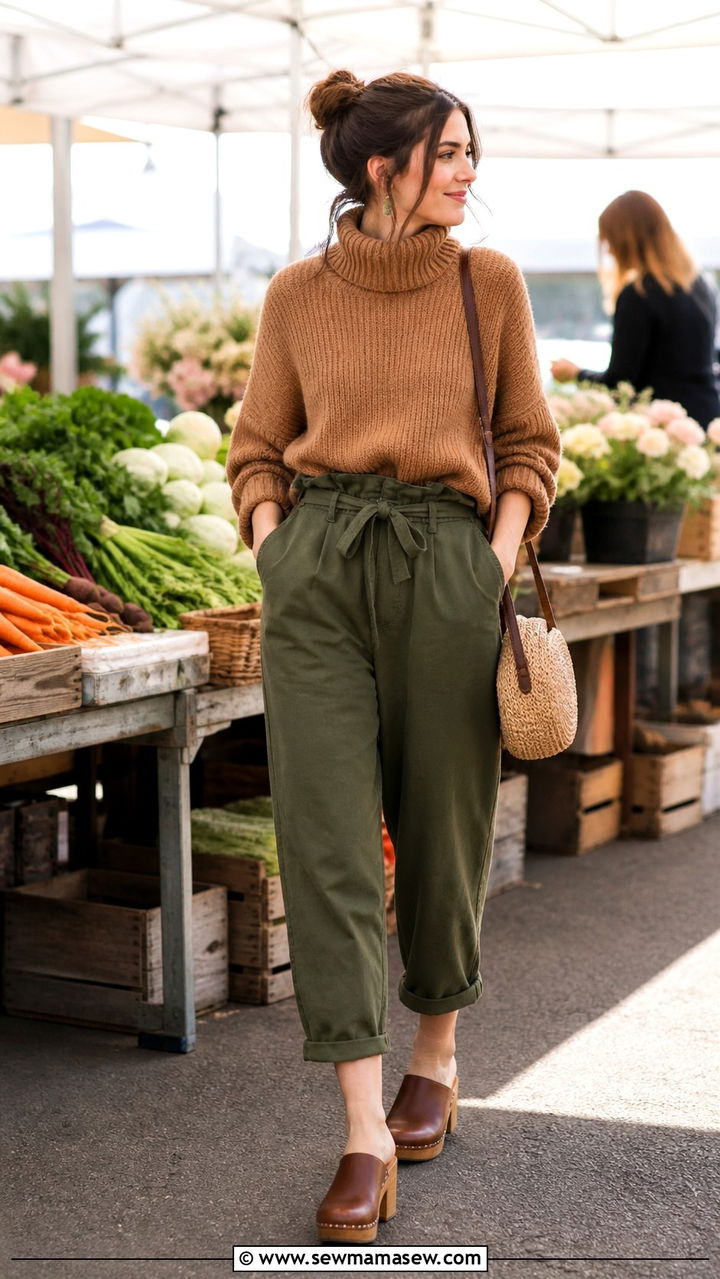 Chunky Turtleneck with Paperbag Waist Pants - 40 Cozy spring outfits
