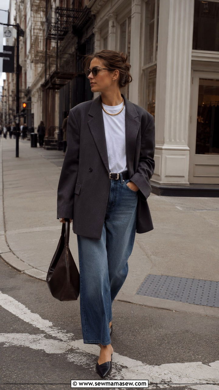 Chunky gold necklace with oversized blazer outfit - 20 Chunky gold jewelry outfit ideas 2026
