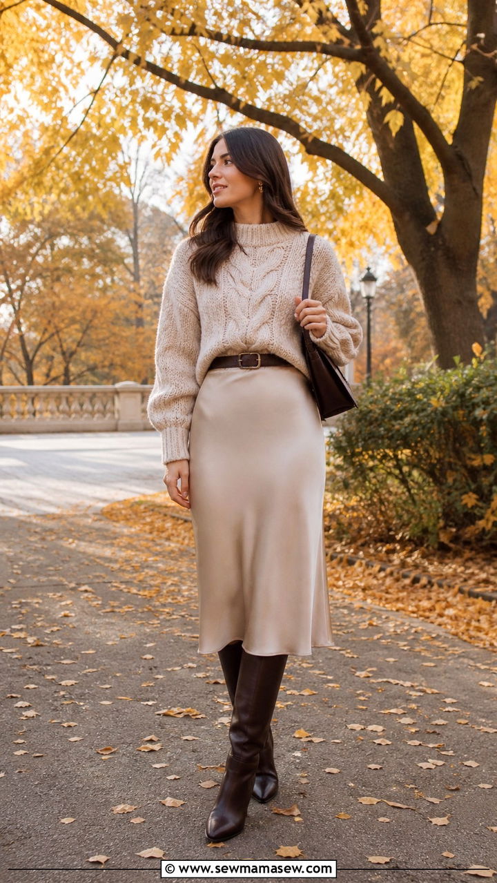 Chunky knit and midi skirt outfit - 40 It girl outfit ideas