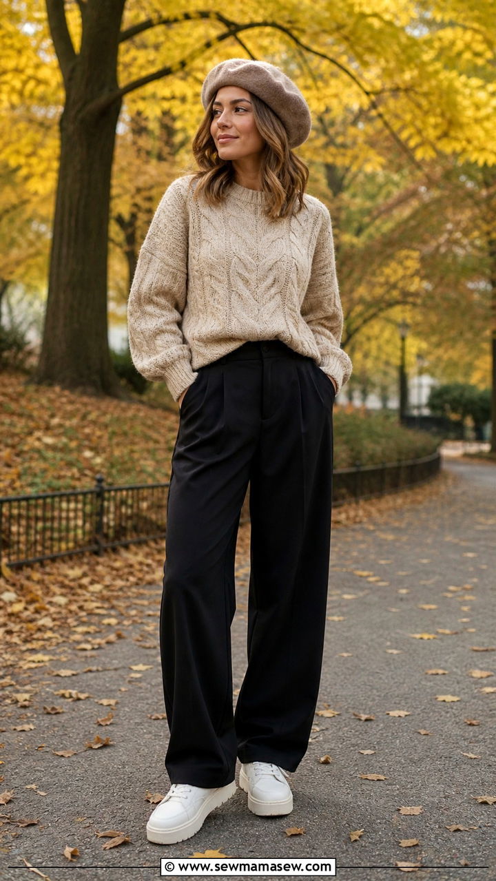 Chunky knit sweater and pleated trousers for cool autumn days - 40 What to wear in Tokyo