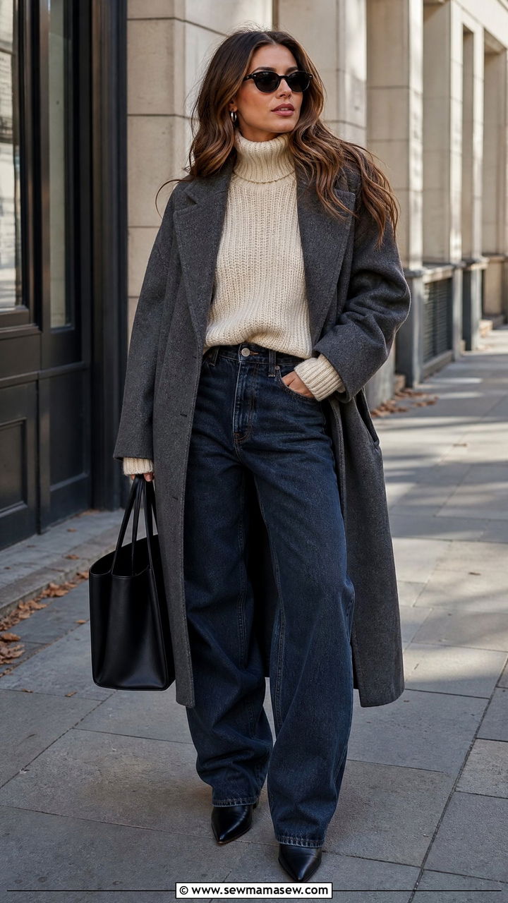 Chunky knit sweater with baggy jeans and statement boots - 25 How to style baggy jeans