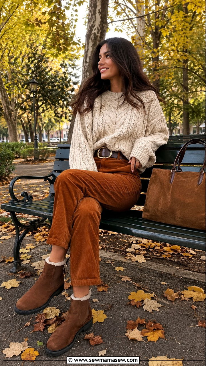 Chunky knit sweater with corduroy pants Istanbul fall outfit - 30 Istanbul outfit ideas