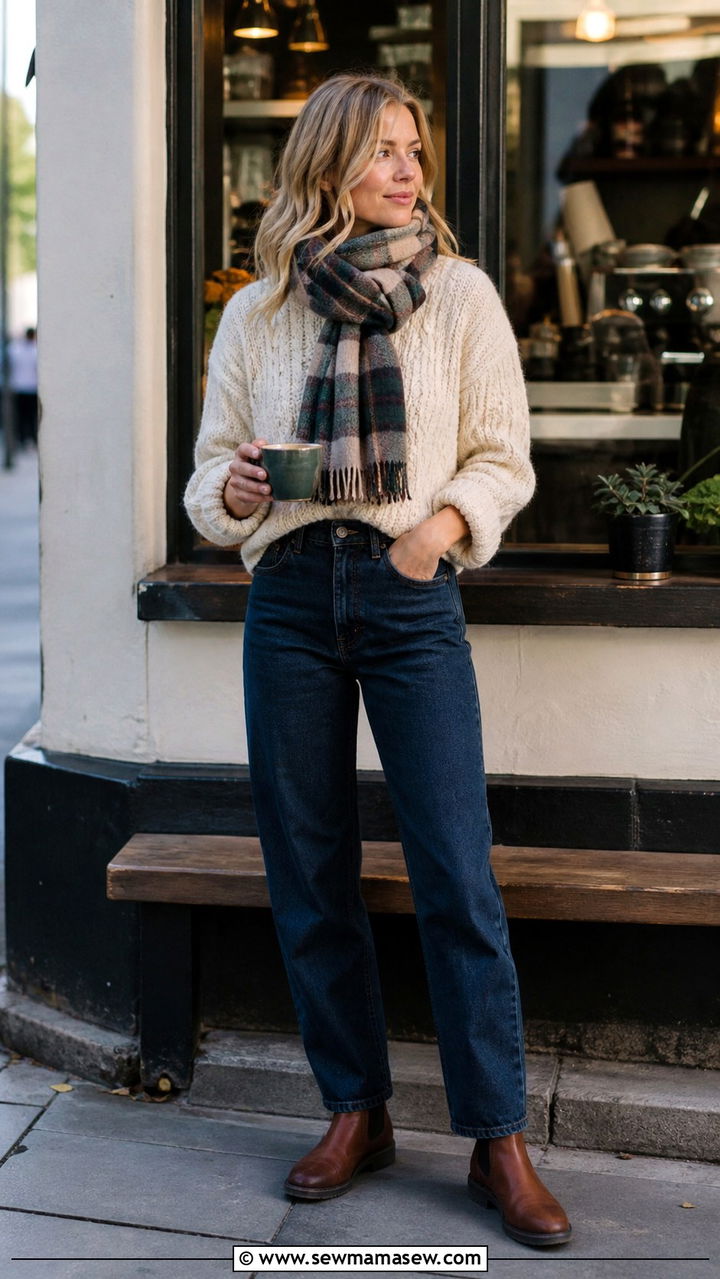 Chunky knit sweater with jeans Cape Town winter - 20 Cape Town outfit ideas