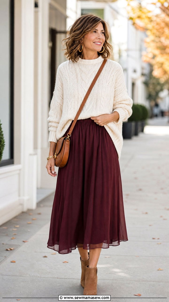 Chunky knit sweater with midi skirt - 25 How to style a midi skirt over 40