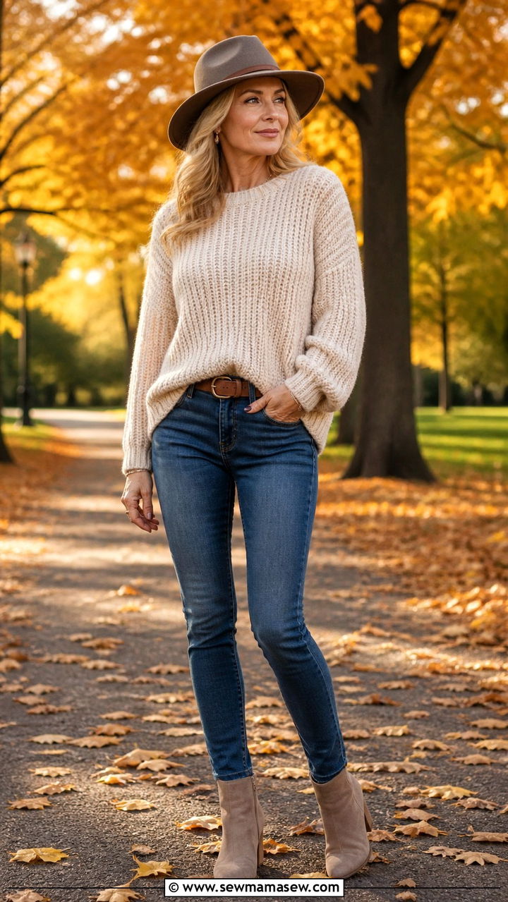 Chunky knit sweater with skinny jeans over 50 - 20 How to style skinny jeans over 50