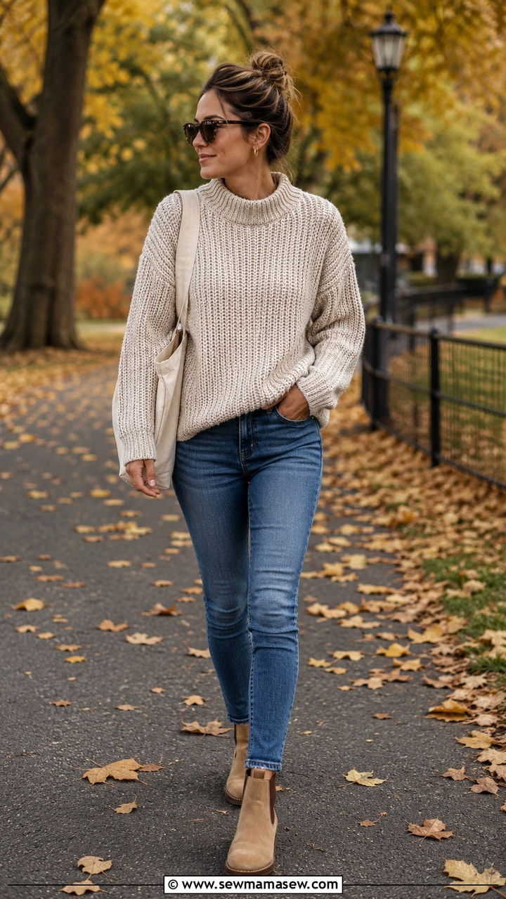 Chunky knit sweater with skinny jeans - 30 Skinny jeans outfit ideas with a sweater