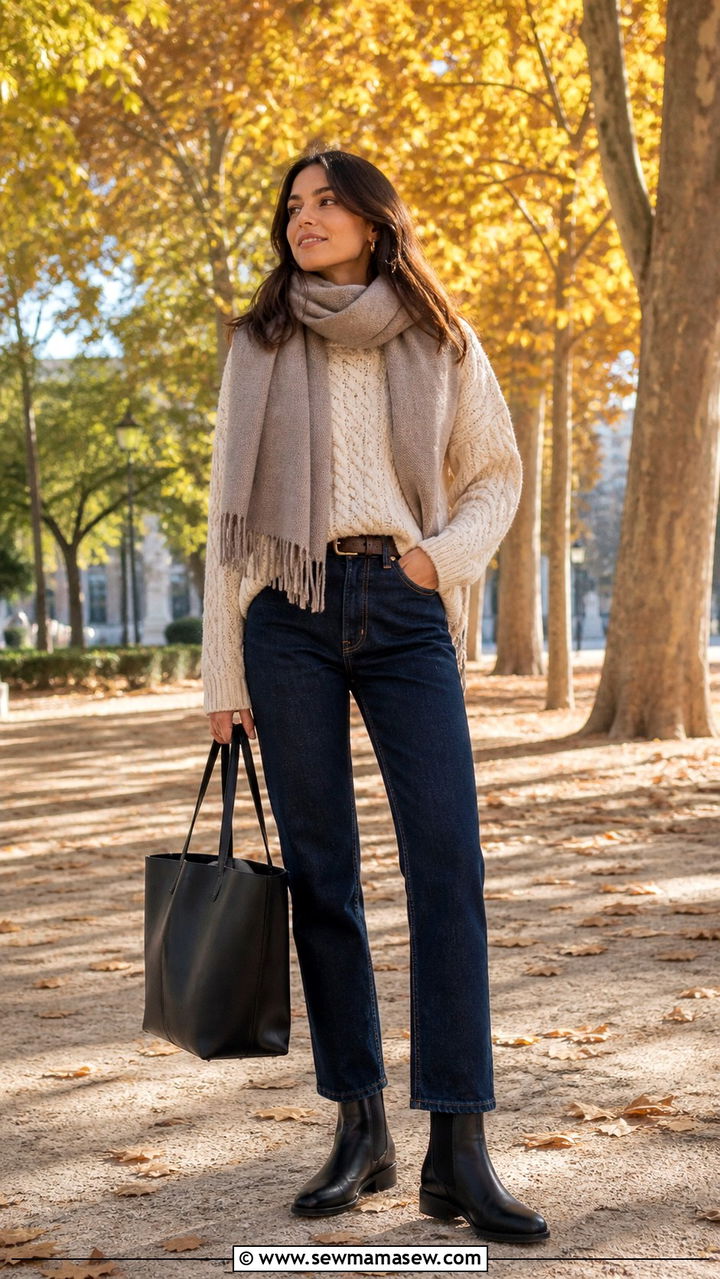 Chunky knit sweater with straight cut jeans and Chelsea boots - 40 What to wear in Madrid