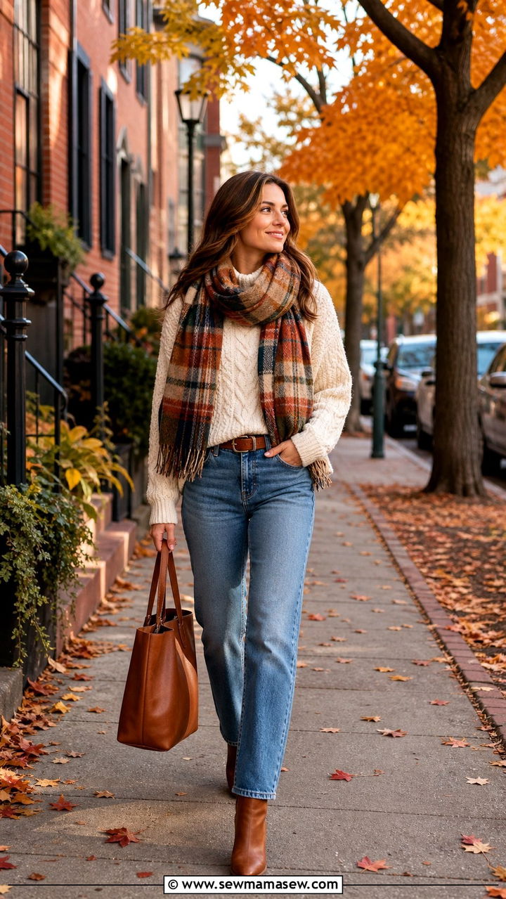 Chunky knit sweater with straight leg jeans and ankle boots - 40 What to wear in Boston