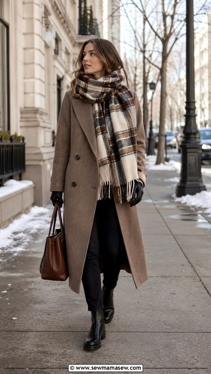 Chunky scarf and long wool coat casual outfit - 30 casual Pinterest outfits