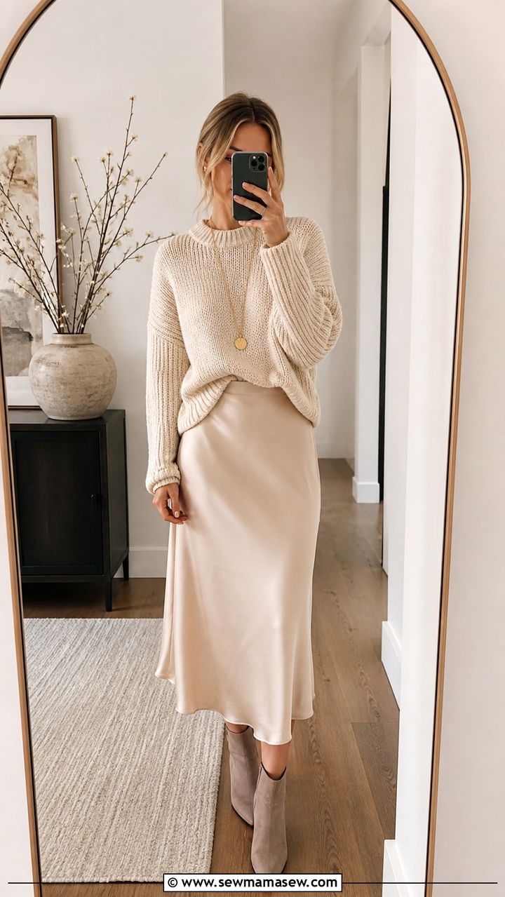 Chunky sweater and satin midi skirt - 20 Ballet recital outfit ideas