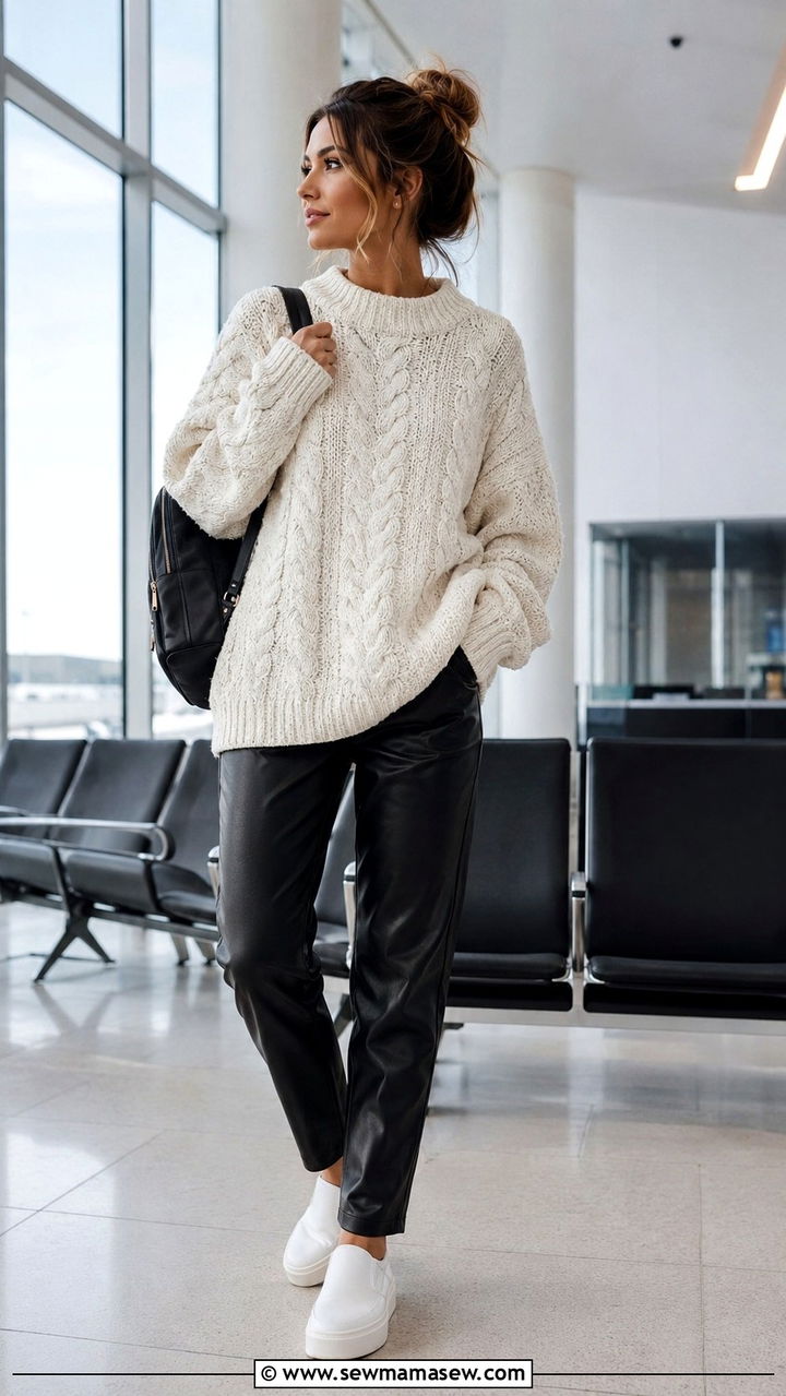 Chunky sweater and slip on sneakers outfit - 25 Airport outfit ideas for business class