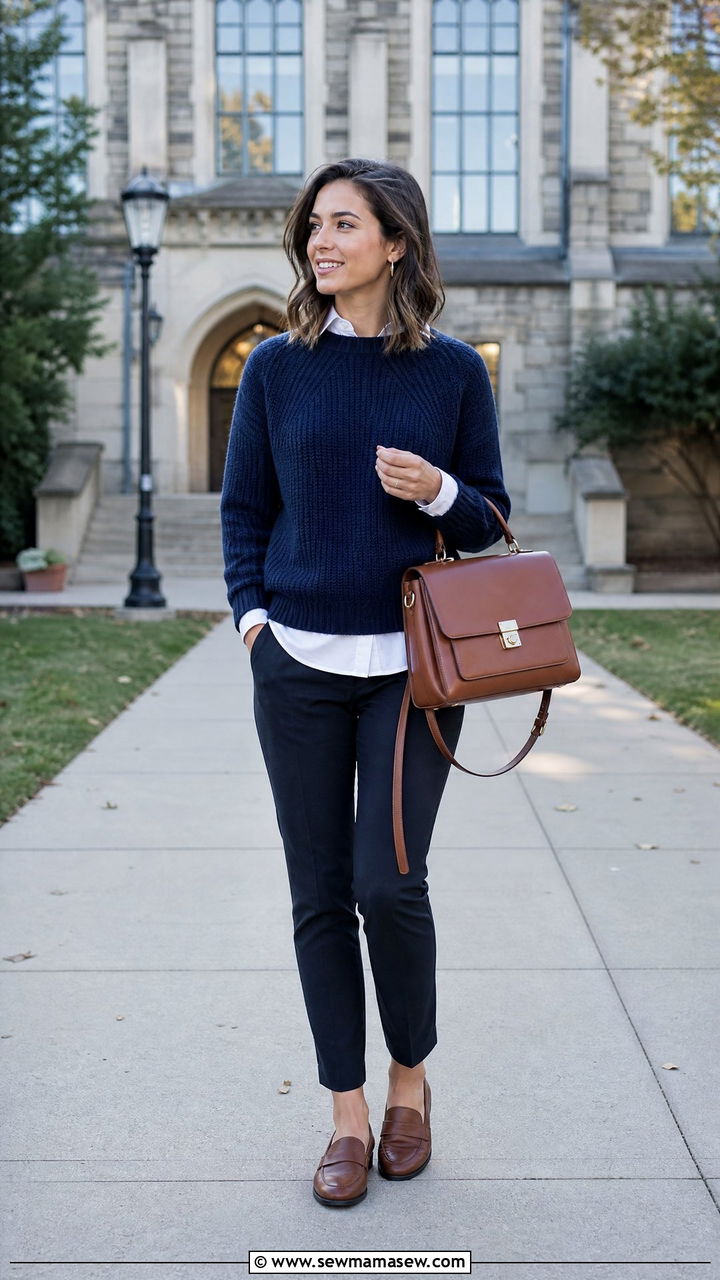 Chunky sweater layered over a button up shirt - 25 chic chunky sweater outfit ideas