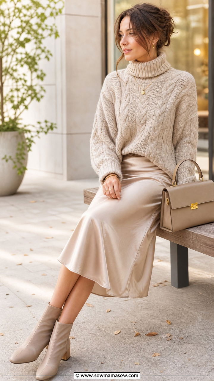 Chunky turtleneck midi skirt outfit - 25 Business casual outfits with turtleneck