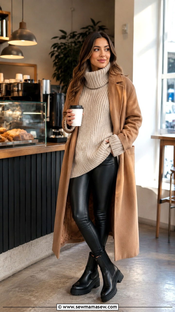 Chunky turtleneck with faux leather leggings - 30 Ways to wear a turtleneck
