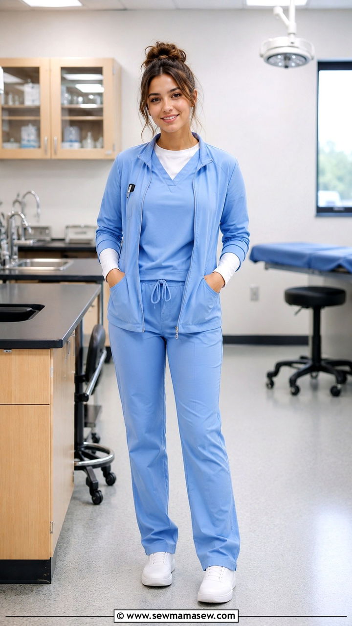 Ciel Blue Scrub Set With A Warm Up Jacket - 25 Nursing student outfit ideas