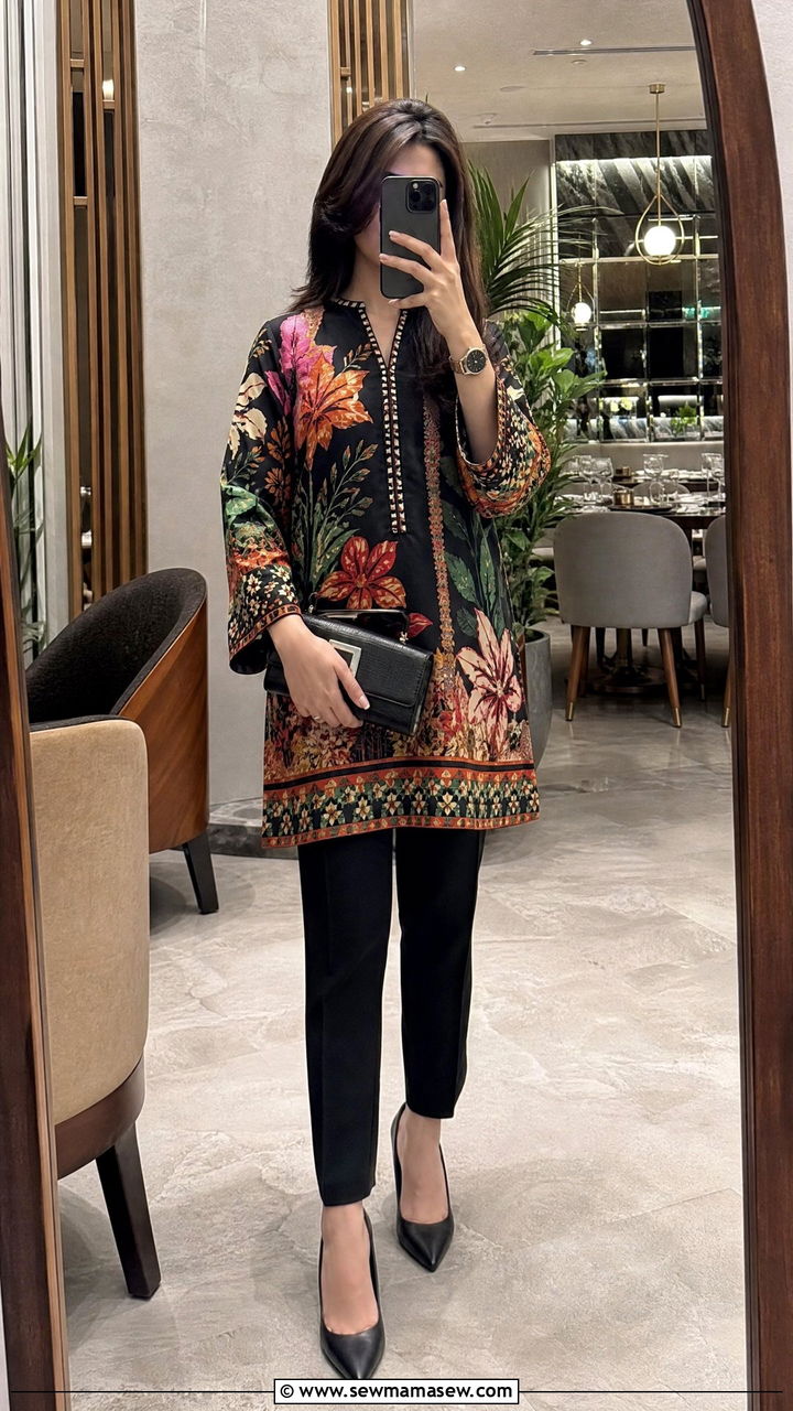 Cigarette Pants With Printed Kurti - 30 Islamabad outfit ideas