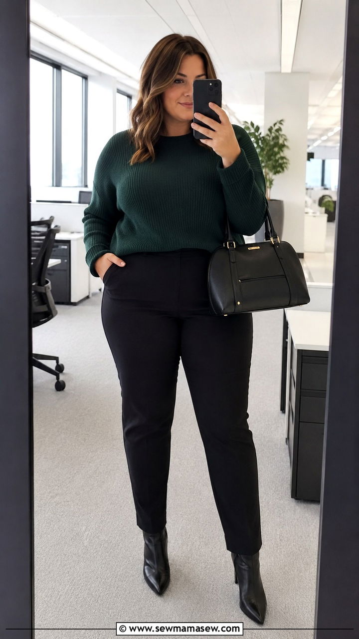 Cigarette Pants with Knit Sweater Outfit - 30 plus size office outfit ideas