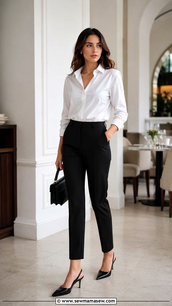 Cigarette Trousers With Button Down Shirt - 30 trousers outfit ideas for women