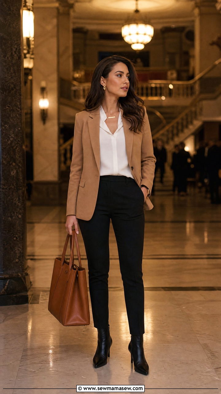 Cigarette trousers with collared sleeveless blouse and blazer outfit - 25 Cairo outfit ideas