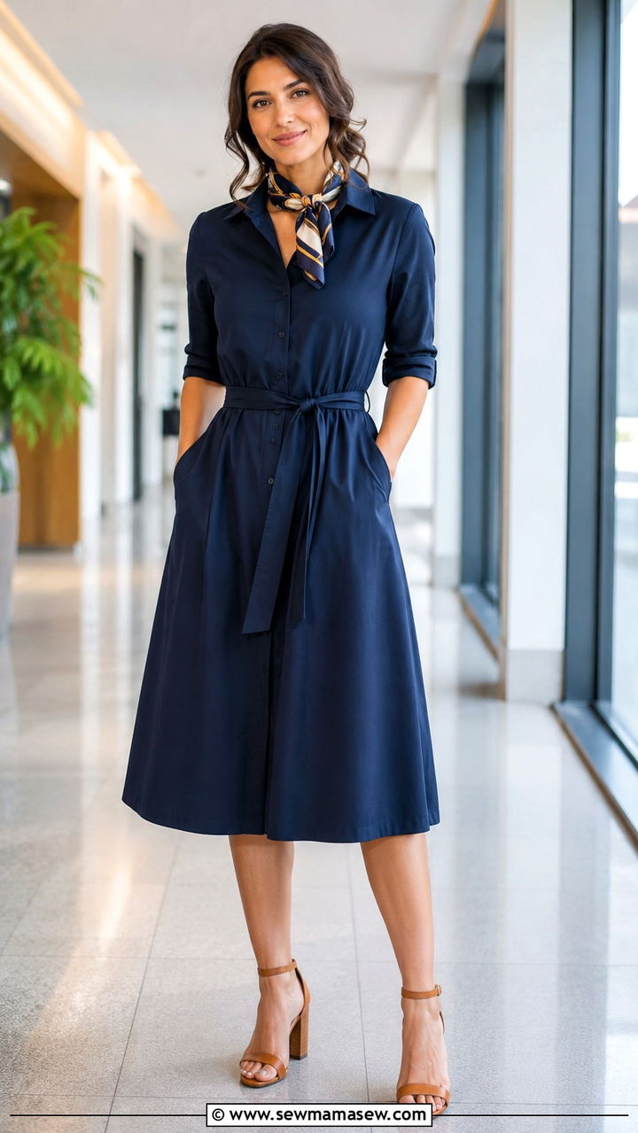 Cinched Shirtwaist Dress With Block Heels - 20 work outfits for women with big bust