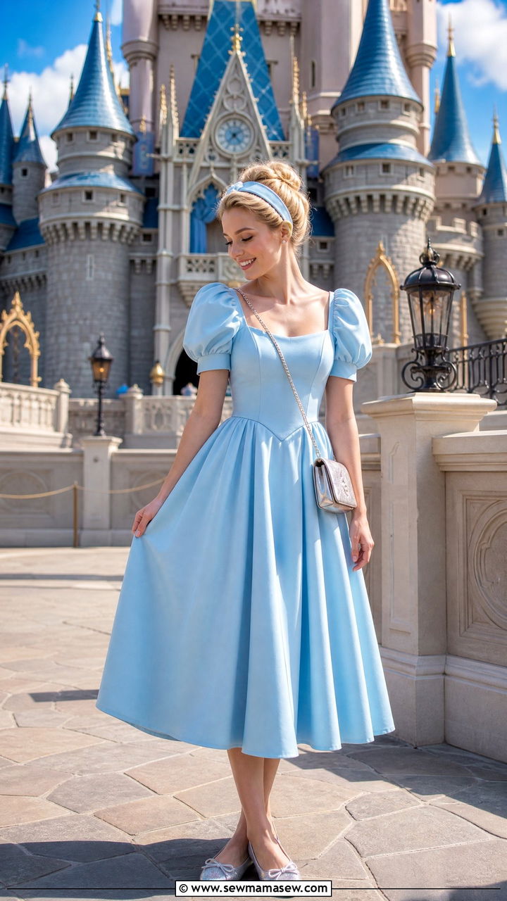 Cinderella Inspired Light Blue Dress With Silver Flats And Headband - 40 Disney trip outfit ideas